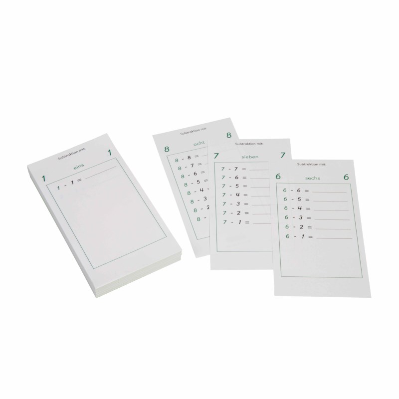 Subtraction Tables: 10 Sets of 18 (German version)