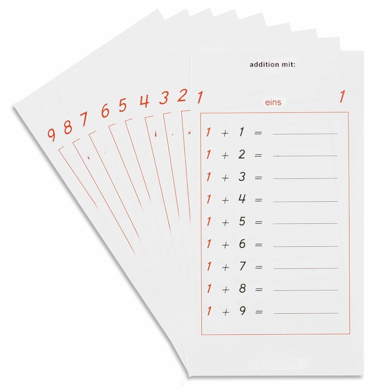 Addition Tables: 5 Sets of 9 Sheets (German version)