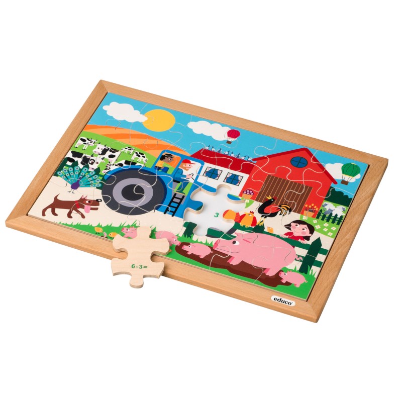 Math puzzle - addition and subtraction up to 6 l 24 wooden puzzle pieces l Educo