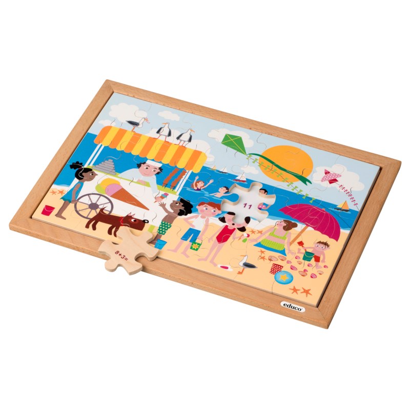 Math puzzle - addition and subtraction up to 12 l 35 wooden puzzle pieces l Educo